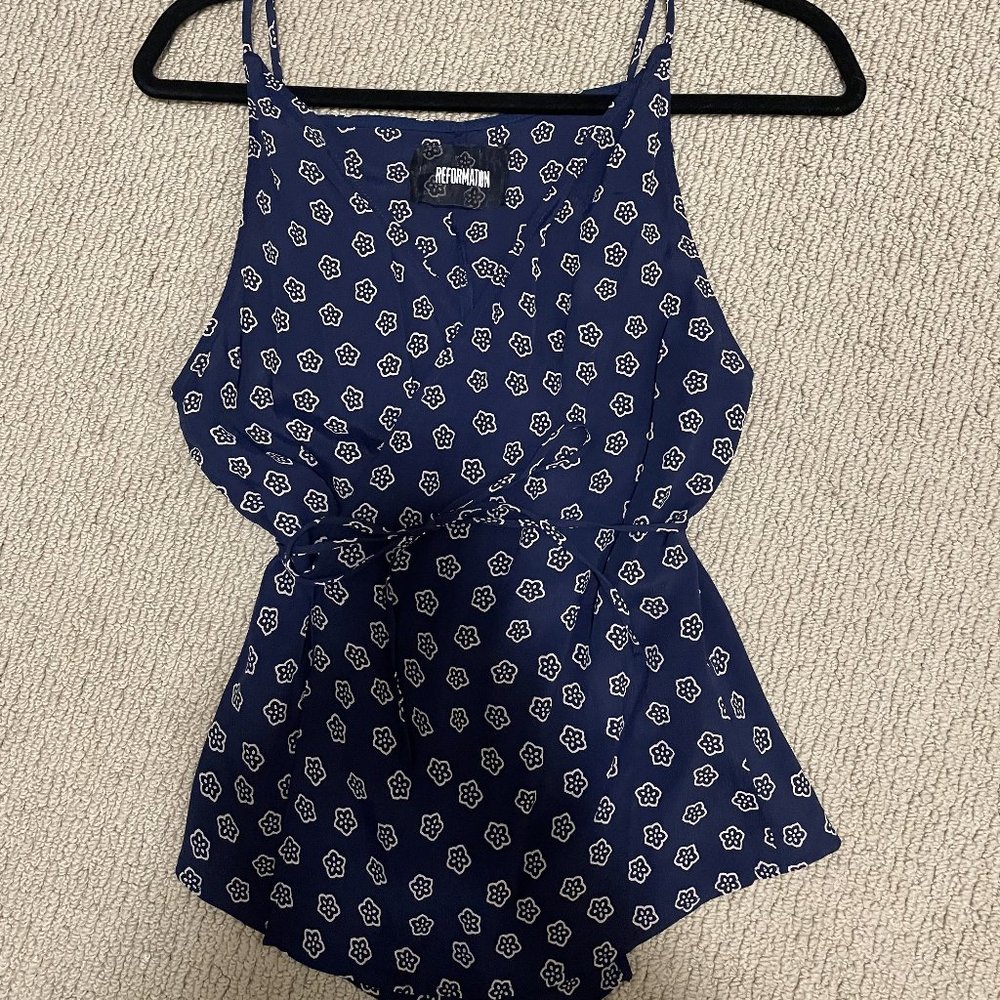 Reformation Floral Wrap Cami - Navy